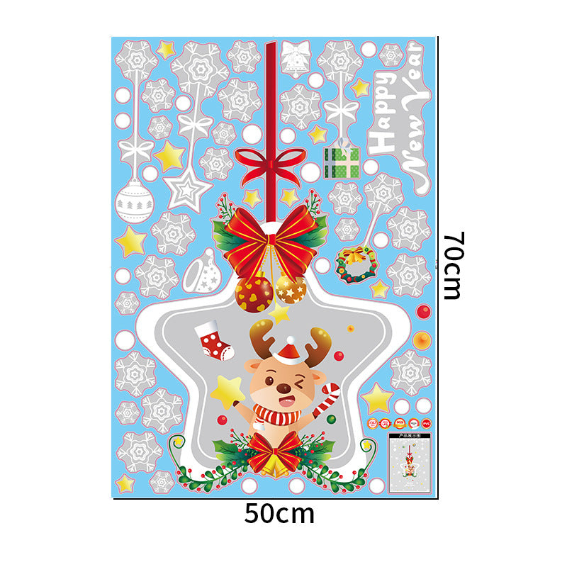 Christmas decoration glass door sticker window scene arrangement Christmas elk snowflake star hanging ring No glue static sticker