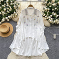 Fashionfashionable heavy industry beading stereo flower shirt women's sense of design asymmetrical loose bat sleeve tops