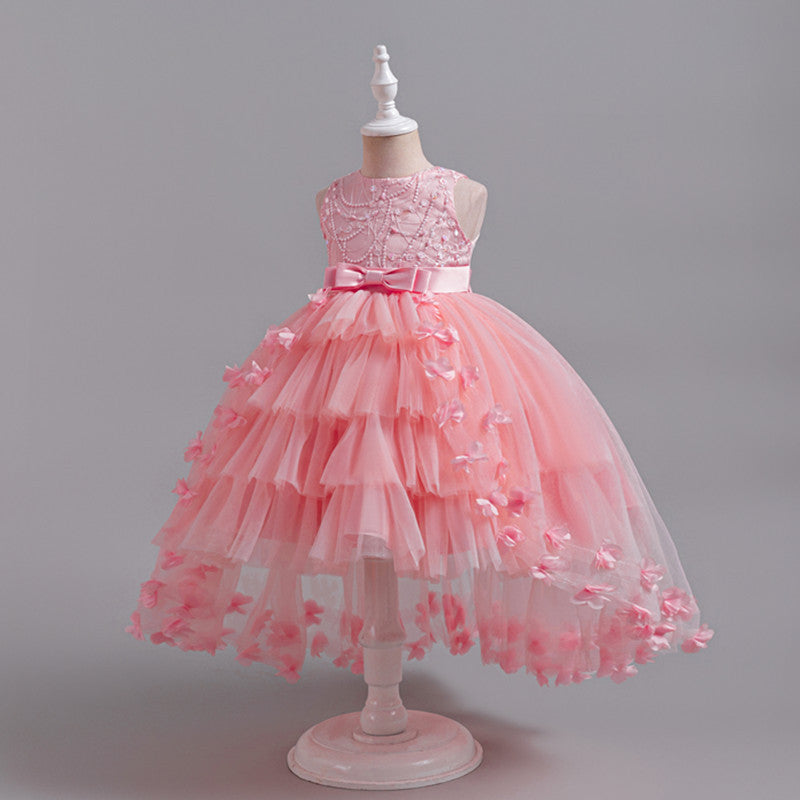 girl wedding dress little girl dress kids host princess dress tail catwalk performance costume skirt