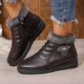 winter women's mid-aged and elderly cotton shoes - flat, non-slip, extra thick, warm, soft-soled, fleece-lined leather ankle boots - wholesale