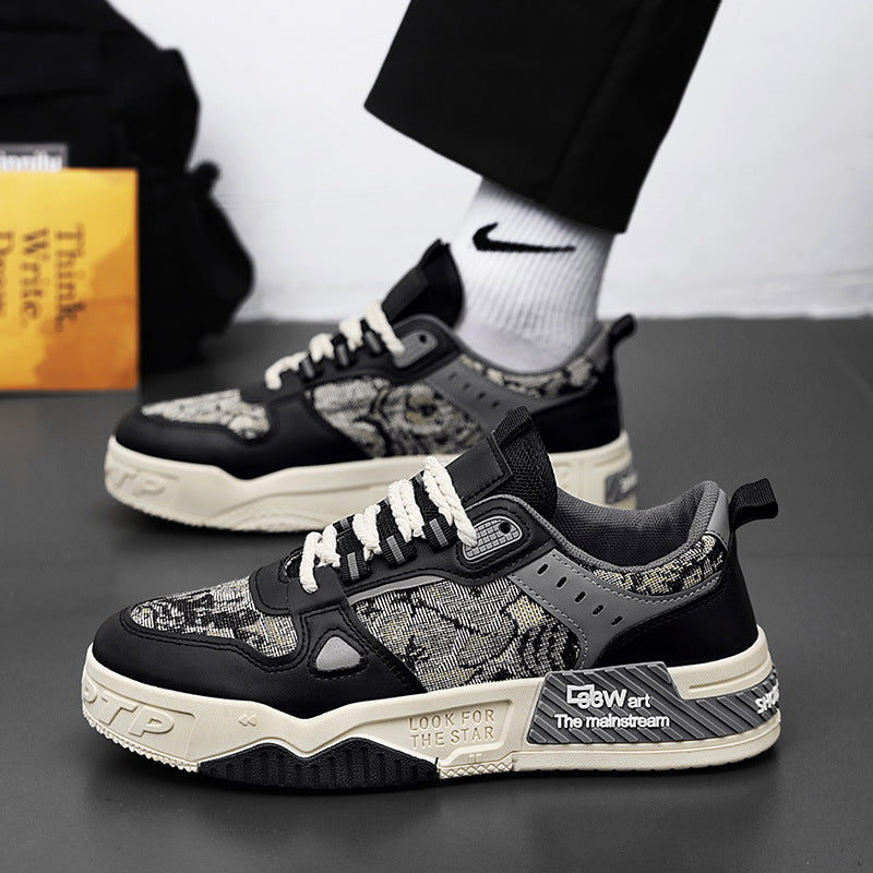 Men's winter breathable versatile casual designer sneakers - unique skate shoes for teens, thick-soled height-increasing canvas trendy footwear
