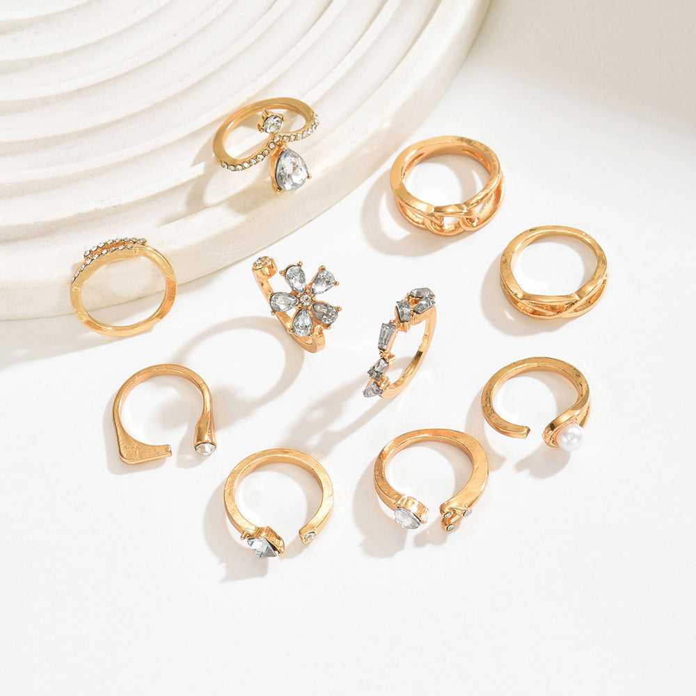 European and american cross-border luxury floral teardrop diamond ring set - unique geometric stackable knuckle rings for women