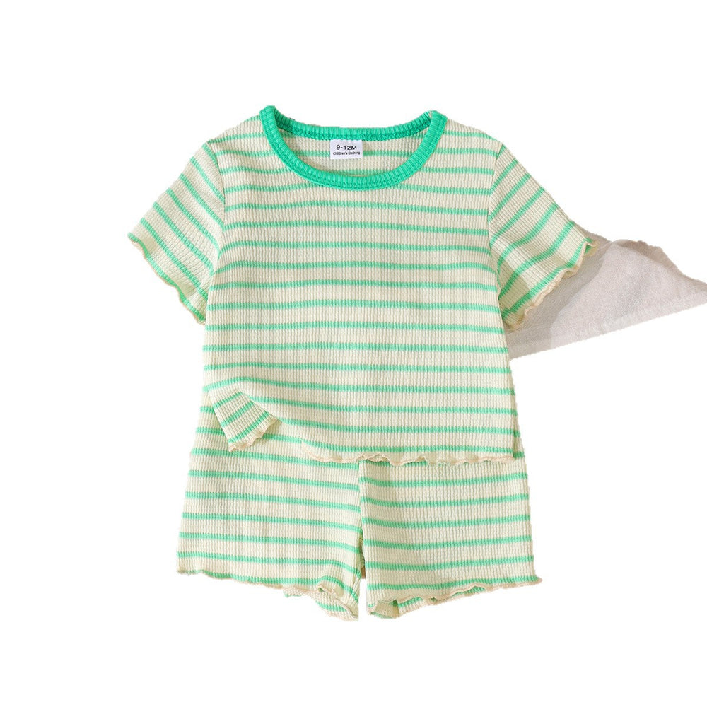 Baby clothing kids set children outfit stripes short-sleeved t-shirt+shorts