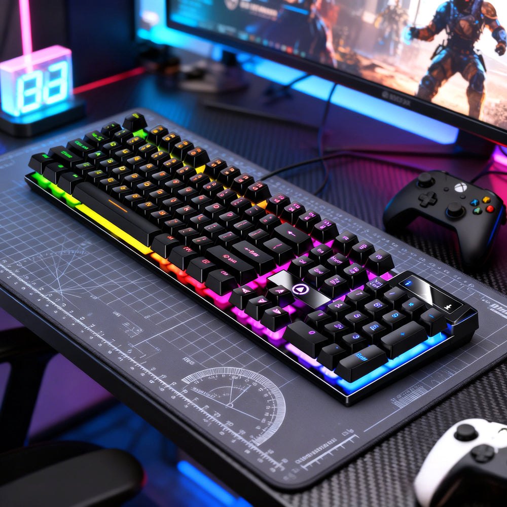 Silver sculpt kms00 illuminated keyboard, mouse, and headset 3-4 piece set - usb wired gaming mechanical feel computer pad