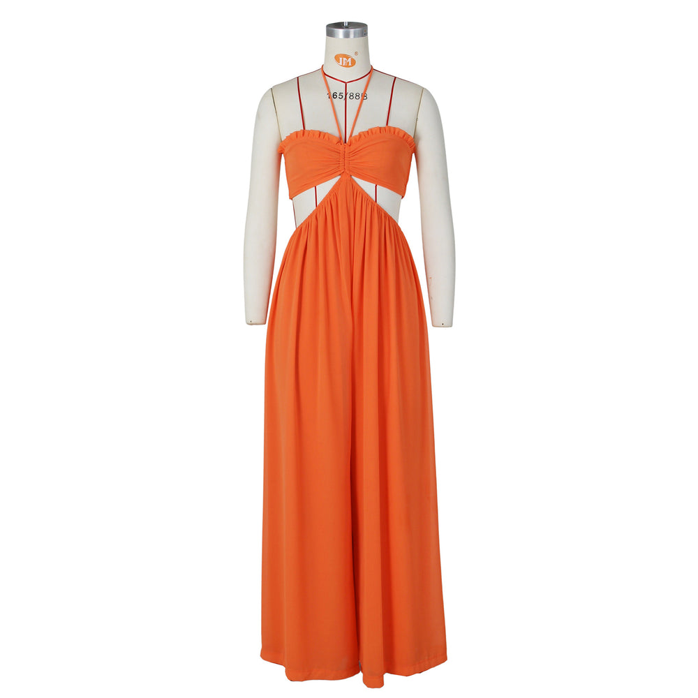 e-commerce source factory  hot selling sexy chiffon chest-wrapped backless wide-leg jumpsuit european and american women's clothing