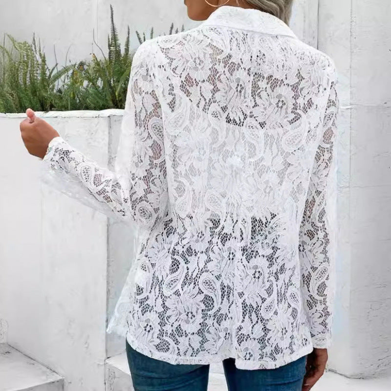 european and american cross-border spring/summer blazer: chic, versatile solid color lace shirt jacket