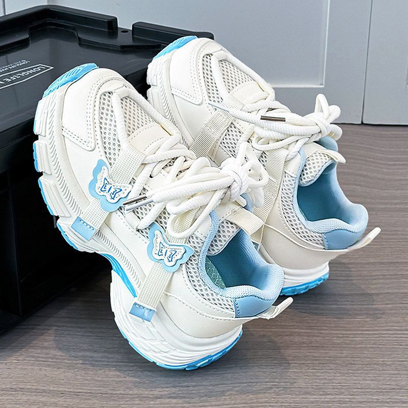 Girls' white sneakers -  new summer collection - trendy chunky sneakers for girls - breathable mesh upper - perfect for older kids