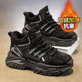 Men's winter fleece-lined warm cotton shoes, thick-soled work shoes, non-slip outdoor sports casual hiking martin boots, trendy footwear