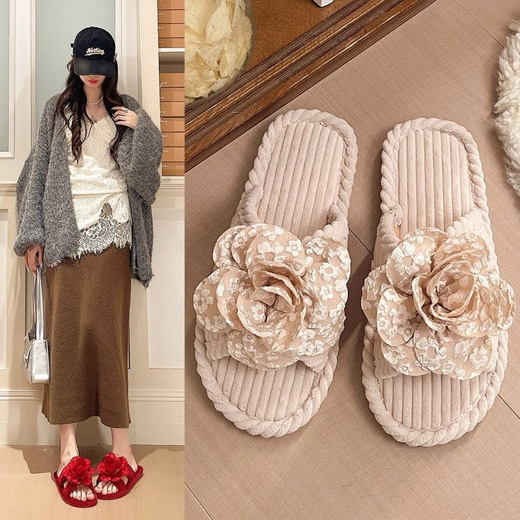 Exportplus sizenew arrivalflower slippers open toe flats indoor home easiest for matchpopularfashion confinement cotton slippers