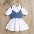 new product girl fashion style socialite pure color short-sleeved patchwork petticoat tie back denim camisole suit