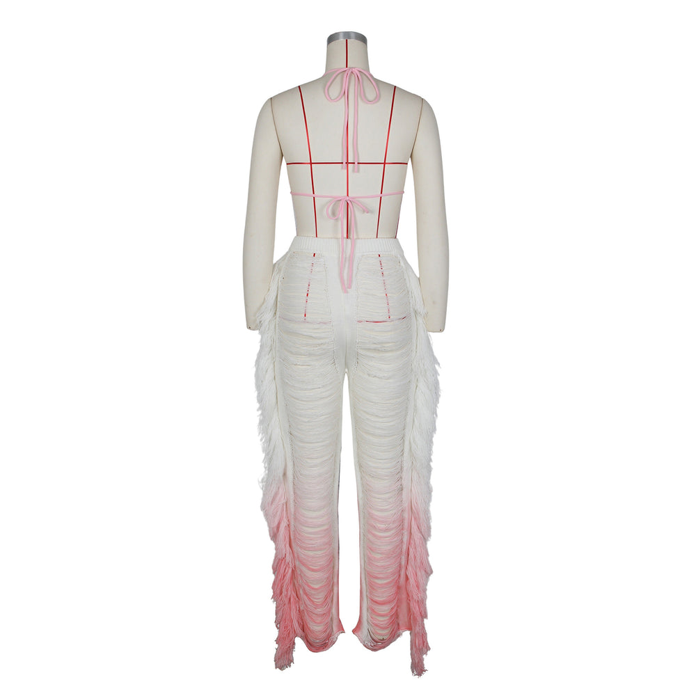 Source factory  summer new european and american style women's sexy gradient beach tassel knit pants casual set