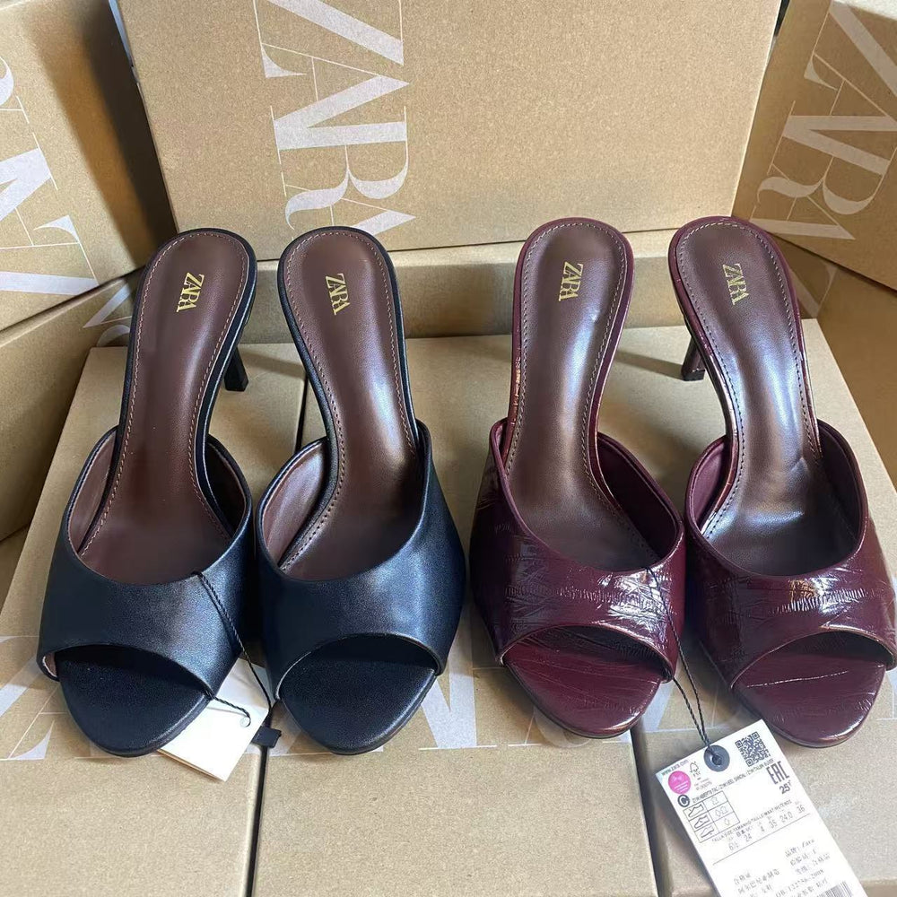 Za2025 spanish spring/summer off-white pointed-toe mules, stiletto heel closed-toe sandals, fairycore fashion