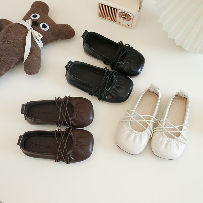 Girls' Korean version of small leather shoes 2025 spring and autumn new children's one-pedal Doudou shoes soft-soled princess shoes ballet shoes