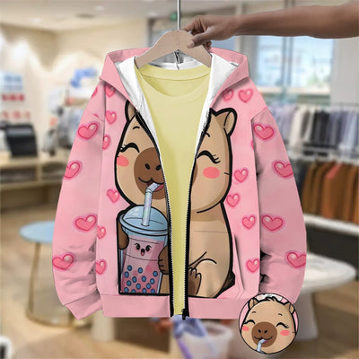 Kids' hoodie jacket, cross-border hot seller: cute cartoon print fashion zip-up hoodie for girls, dropshipping available