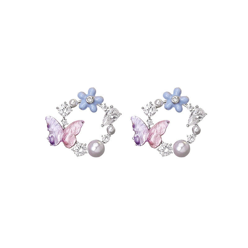Suitable for spring and summer ~ butterfly flower earrings classy sense of accessible luxuryeleganteasiest for match earrings unique exquisite beautiful earrings
