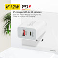 Pd20w charger us plug, 20w dual-port fast charging adapter, qc3.0 + pd compatible with apple, huawei, and xiaomi devices