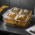 【with lid】4-compartment fruit platter, amber + iron stand, thickened plastic