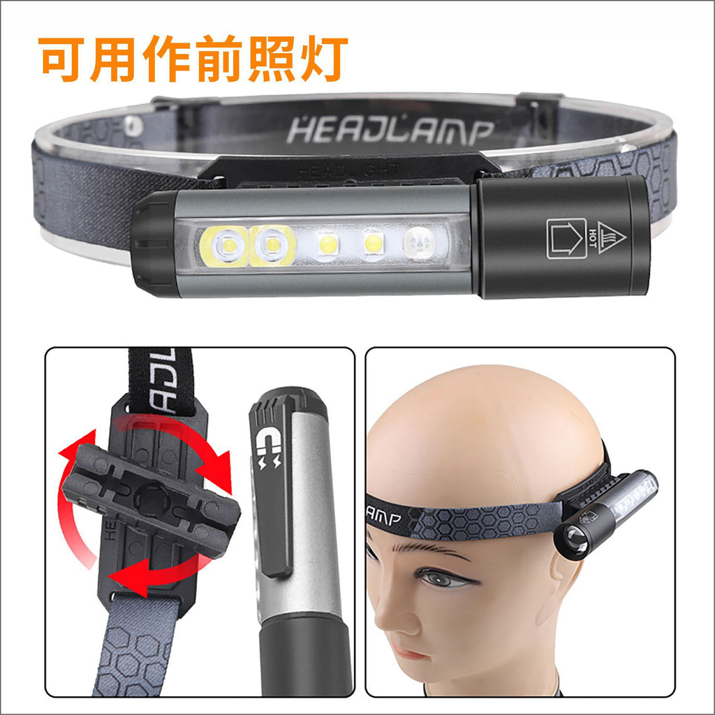 Cross-border new multi-light LED flashlight USB charging with magnetic work light Outdoor portable LED headlight
