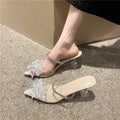 High heels women's fairy style 2023summerfashionoutwear pointed rhinestone square buckle transparent one-piece strap stiletto slippers