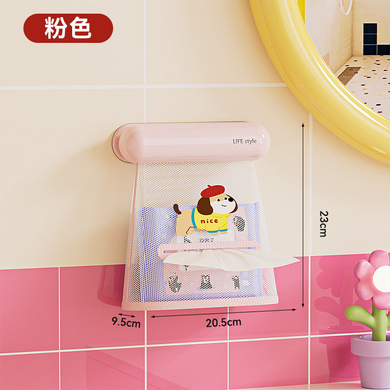 For homewall-mounted no-punch cute puppy mesh bag waterproof and moisture-proof detachable washable bathroom towel storage mesh bag
