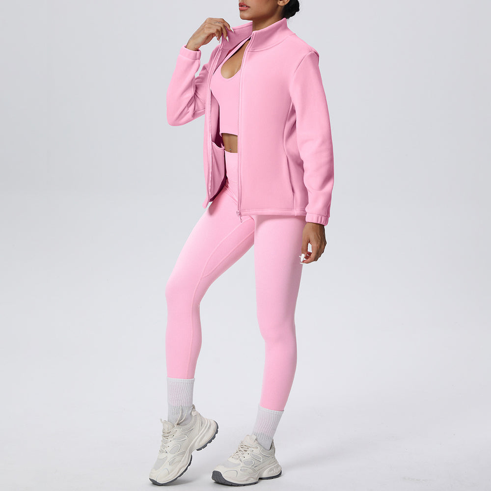 Fall and winternew arrivalfleece-linedsweatshirt zipperoutwearthickenedheattech outdoor sports suit running fitness yoga clothes for women