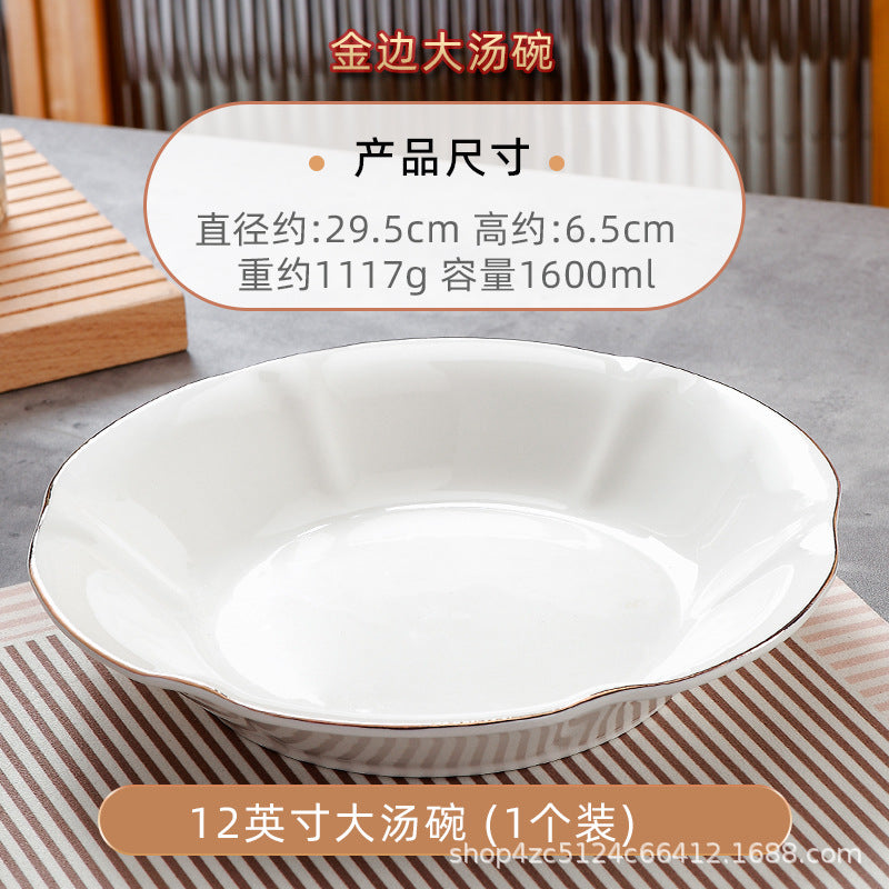 Wholesale gold-rimmed large soup bowl for home extra large pickled fish large basin bowl ceramic boiled fish bowl soup basin 2024 new arrival