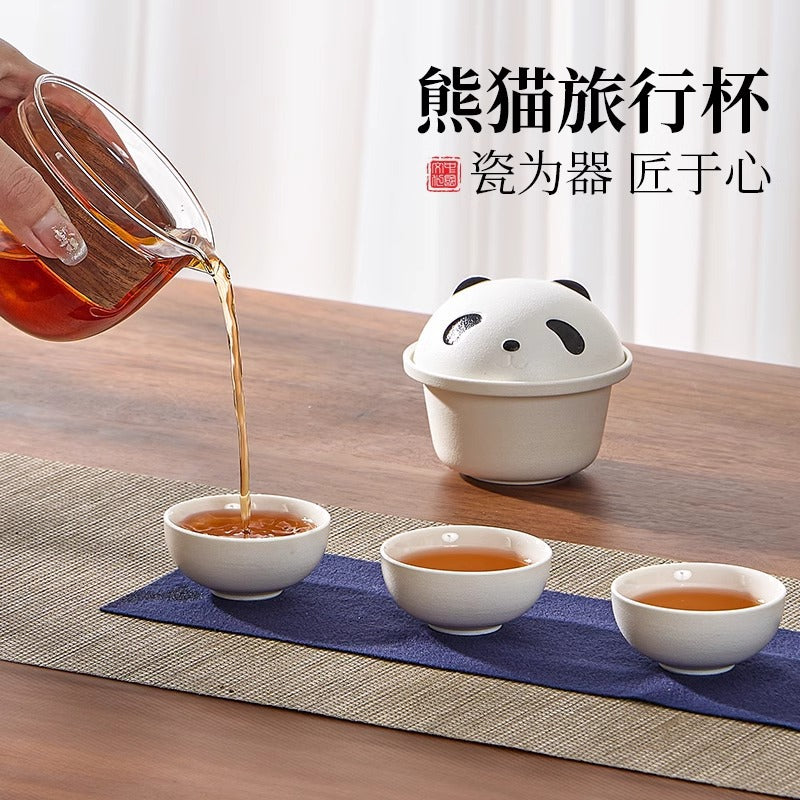 Panda travel tea set - quick cup kit, portable tea infuser, outdoor tea brewing cup, souvenir gift, portable