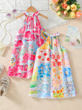 Exportgirldresshalter sleeveless oil painting style printing sling k-style vacationkidssummer vest skirt