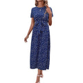 european and american women's clothing    independent autumn short-sleeve floral print v-neck midi dress