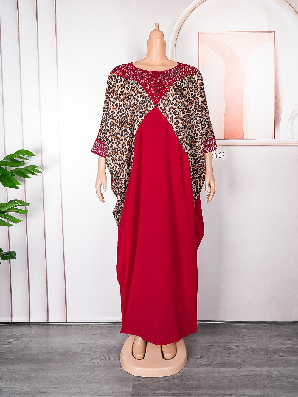 Hot diamond urban casual round neck dress african  women's clothing fat plus size leopard print long robe