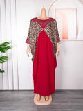 Hot diamond urban casual round neck dress african  women's clothing fat plus size leopard print long robe