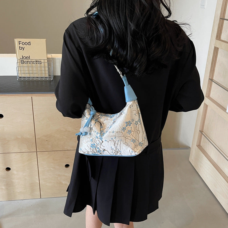 New Chinese style embroidered bag women's 2025 new fashion foreign style one shoulder messenger bag printed portable dumpling bag
