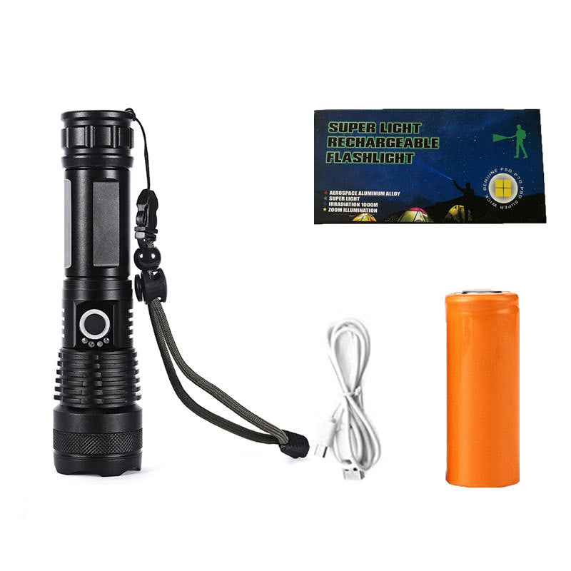 Customized XHP50 strong light flashlight USB rechargeable aluminum alloy flashlight, outdoor telescopic zoom waterproof flashlight