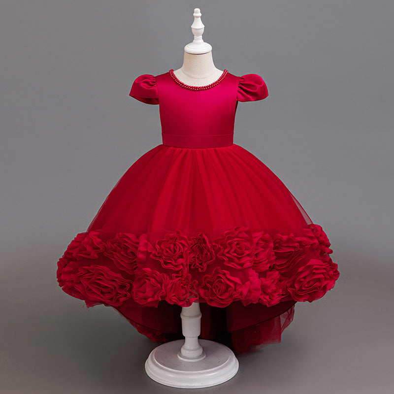 Girl dress princess dress mesh tutu skirt trailing skirt flower girl piano performance dressgirl dressin stock