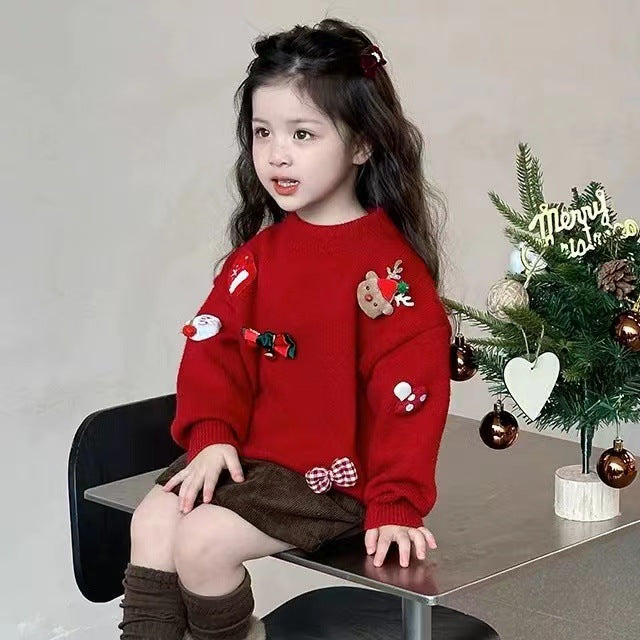 christmas kids' sweater - fleece-lined, extra thick, chinese new year style. versatile knitted base layer for boys and girls