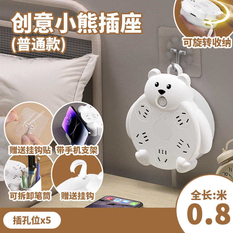 Retractable cord socket panel multifunctional with usb multi-outlet power strip cartoon home with long cord power strip