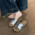 Fashionable starlight silver h strap versatile soft sole sandals & slippers - high-end french retro flat one-strap slides for women
