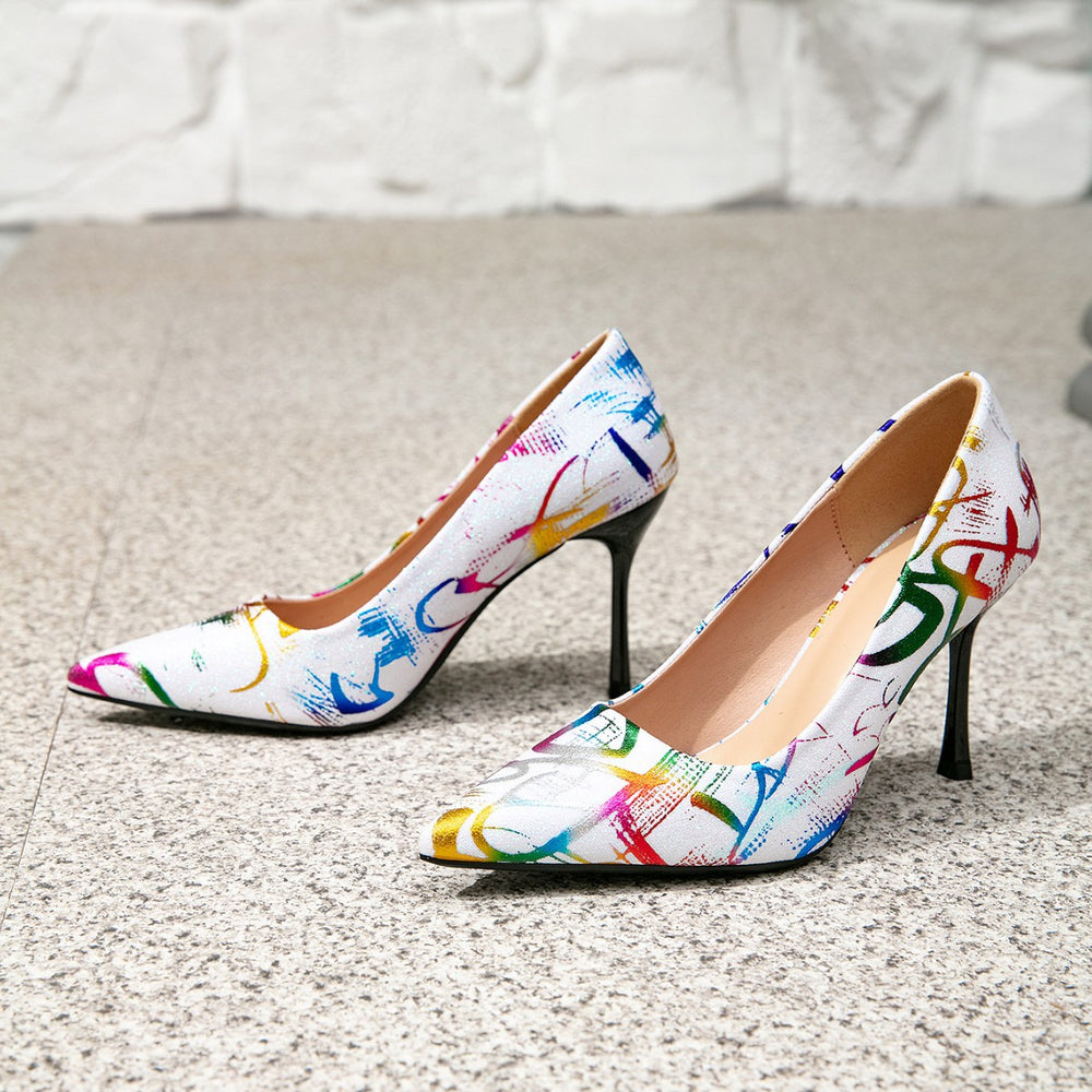 Women's shoes wine mix color high heels women's stiletto heels fashion party pointed toe casual high heels casual women's shoes