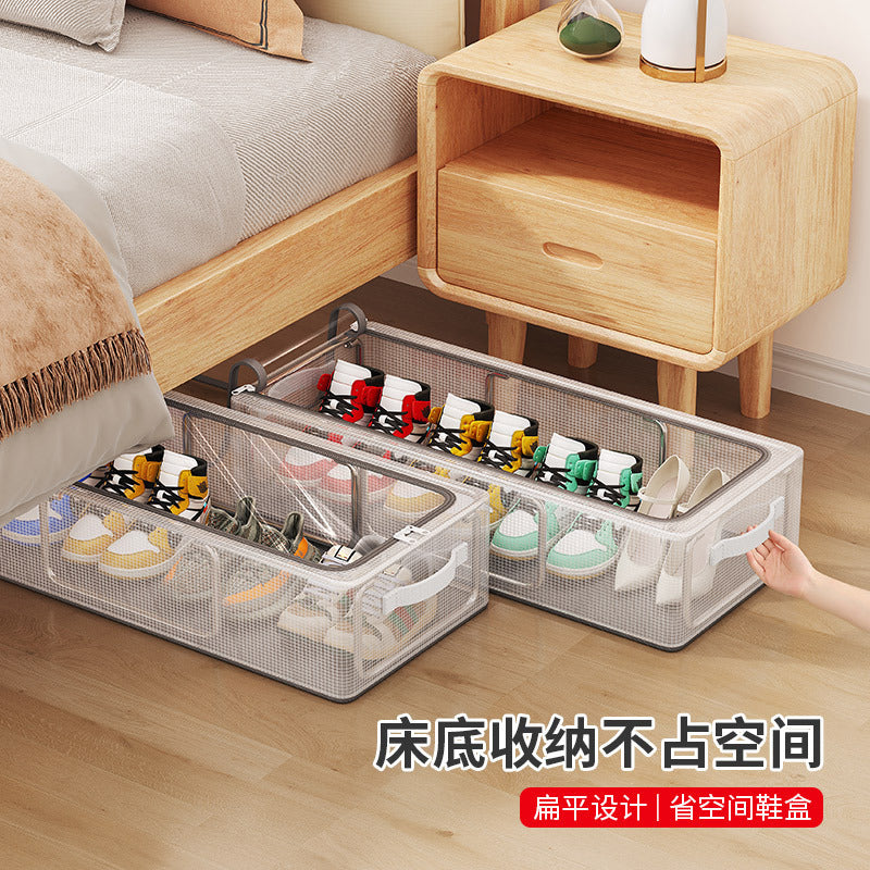 2024 new PVC installation-free household transparent storage shoe box thickened steel frame foldable bed bottom storage box