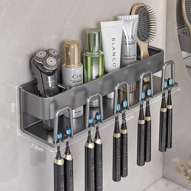White toothbrush rack, punch-free bathroom toothbrush and mouthwash cup hanging rack, wall-mounted electric toothbrush rack cup