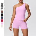 Sexy one-shoulder open-back activewear set: high-waisted, butt-lifting, compression yoga outfit - quick-dry running & fitness apparel
