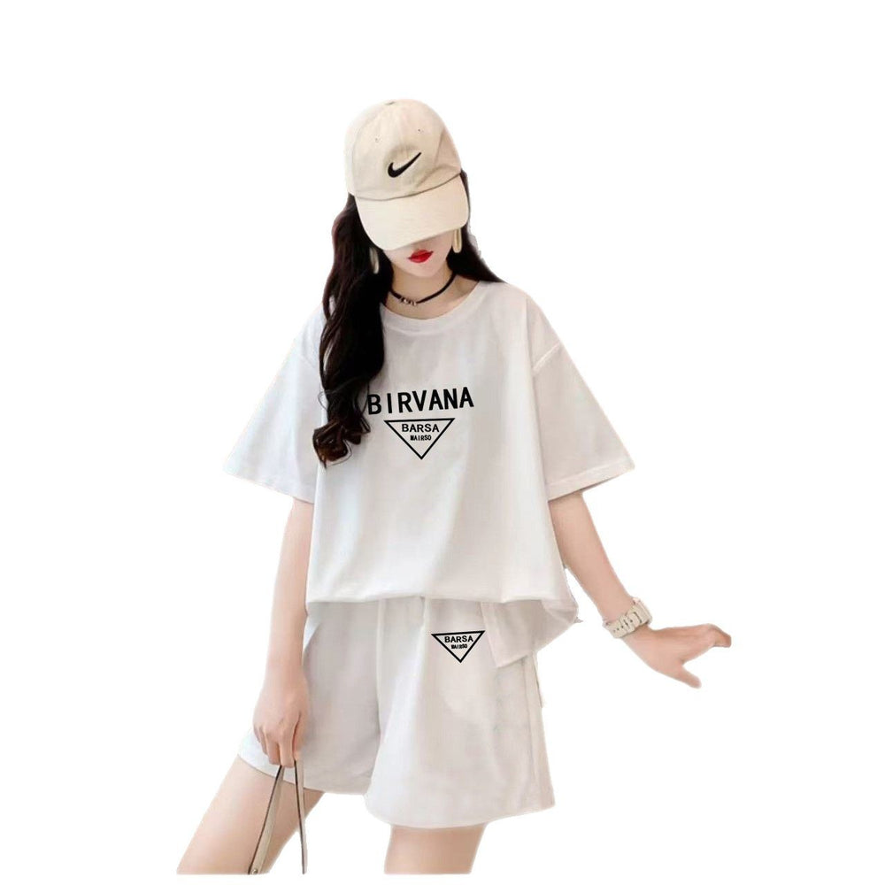 Girls' casual activewear set -  summer new fashion, stylish student outfit, girls' round neck short sleeve two-piece set
