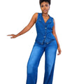 spring/summer new arrivals:  &  fashionable sleeveless vest & wide-leg denim set for women - european & american cross-border e-commerce style