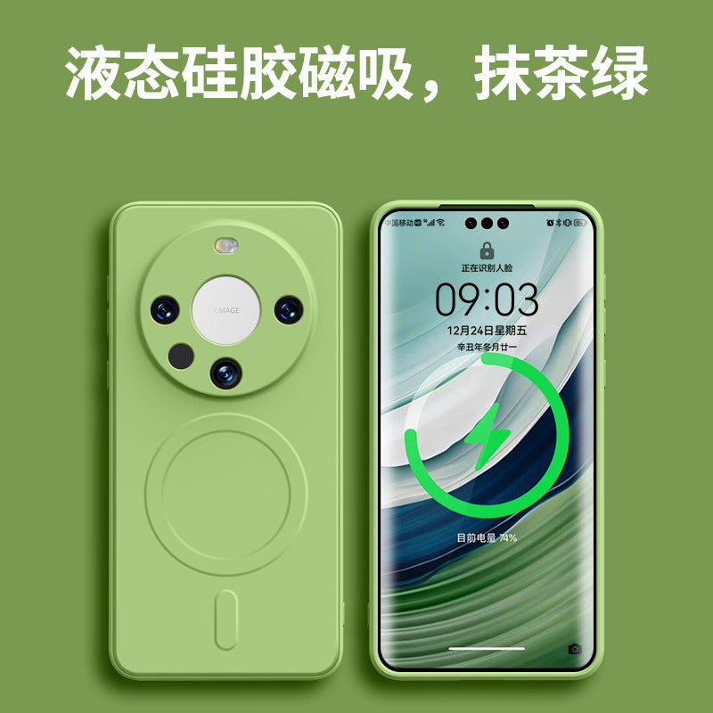 Liquid silicone magnetic compatible case for huawei mate 70 pro+, full lens coverage, mate 50 anti-drop protective cover