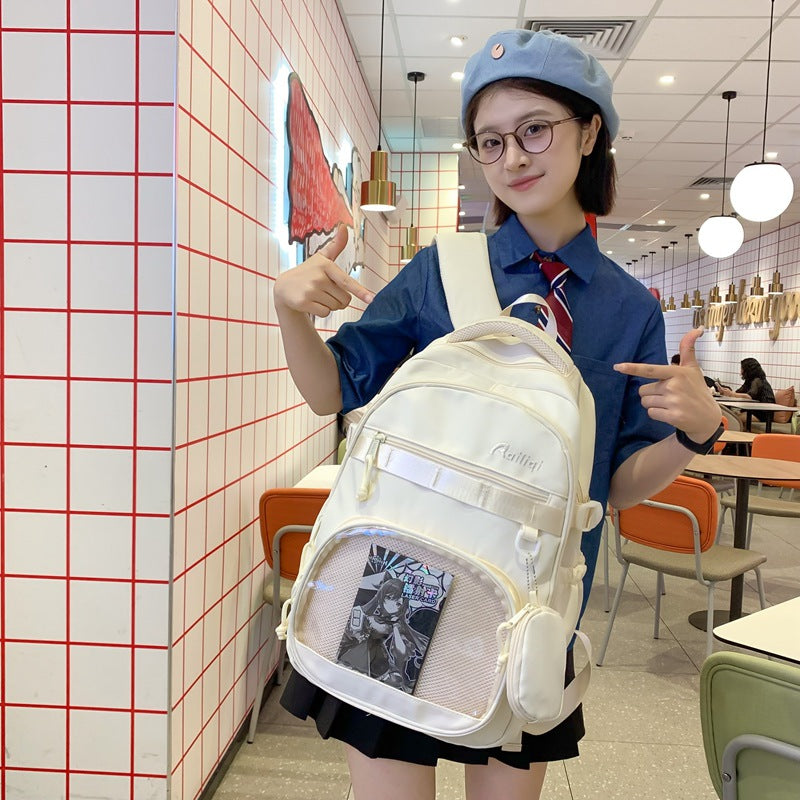 Painful bag girl large capacity school bag new arrivalsweetcute dopamine backpack small hanging bag transparent window wholesale lightweight