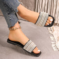 Fashionexportflatsplus size beaded flip-flops women's square toe rhinestone lightweight beach sandals slipper