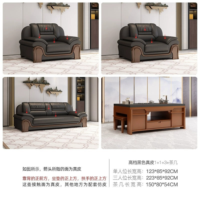 Office sofa business casual living room hall hotel reception casual area genuine leather coffee table reception office combination
