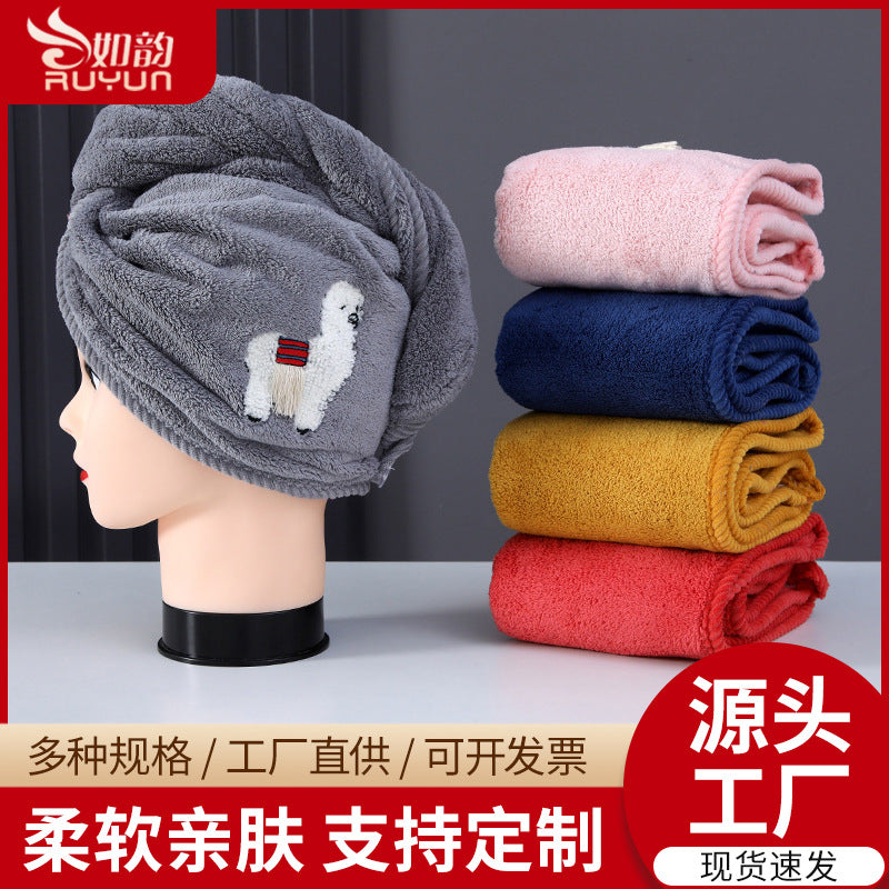 New arrival dry hair cap for women, water-absorbent, quick-drying, cute alpaca thickened shower cap, hair wiping, logo printed, dry hair towel wholesale