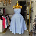 European and american cross-border women's clothing:  summer new arrival - elegant and chic plaid & striped high-waisted a-line slip dress