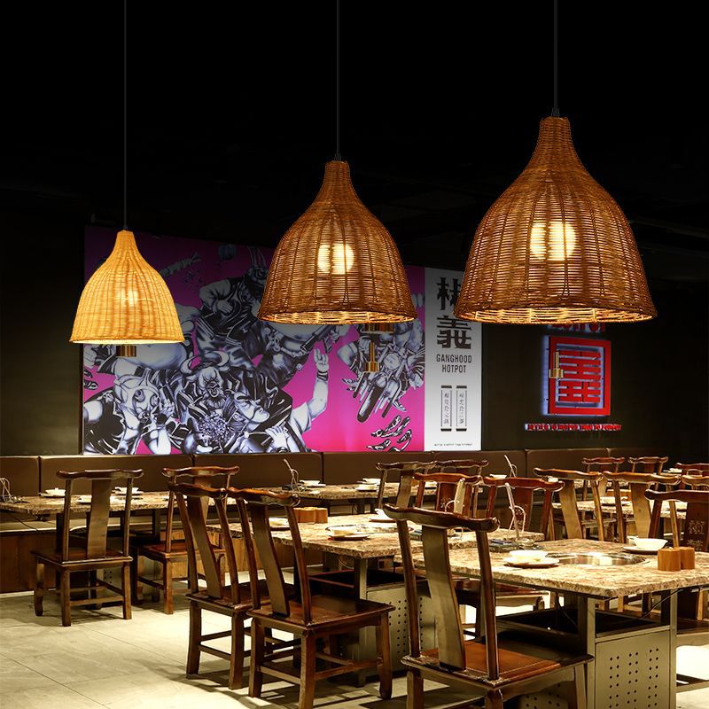 Retro rattan lamp restaurant wedding store hotel b&b lampshade southeast asian country bamboo woven decoration straw hat chandelier